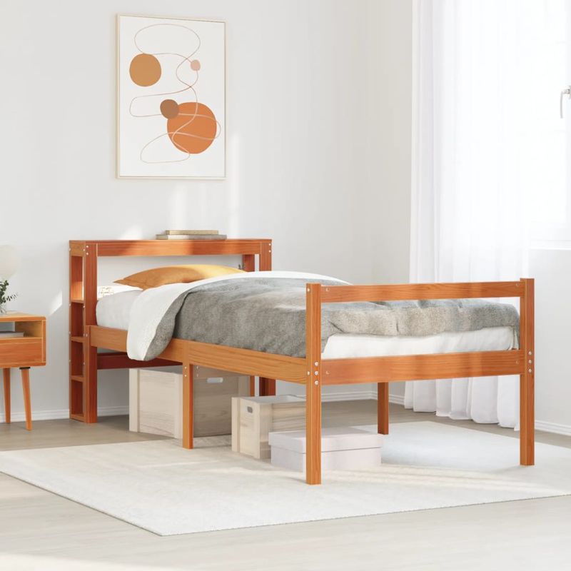 Casa si Gradina - Mobilier - Paturi si accesorii - Paturi - Cadru de pat cu tablie, maro ceruit, 90x200 cm, lemn masiv pin - Infinity.ro