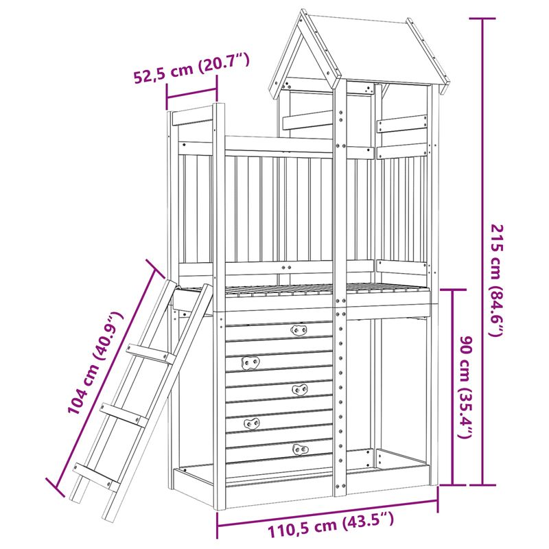 Jucarii, Copii si Bebe - Jucarii si jocuri - Jucarii de exterior - Spatii de joaca si accesorii - Turn de joaca Maro 110,5 x 52,5 x 215cm Lemn impregnate solid - Infinity.ro