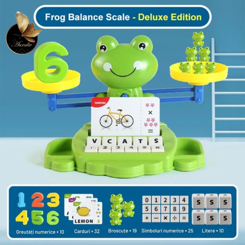 Jucarii, Copii si Bebe - Jucarii si jocuri - Jucarii & jocuri educative - Jocuri si jucarii educative - Joc Educativ Montessori Auraliv® Frog Balance  Editia Deluxe Balanta Matematica cu 96 piese, I - Infinity.ro