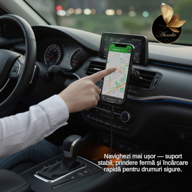 Laptop, Telefoane si Tablete - Telefoane mobile si accesorii - Accesorii Telefoane - Suport si docking telefoane - Suport Auto Magnetic Wireless Auraliv, incarcare rapida 15W, rotire 360, culoare negru - Infinity.ro