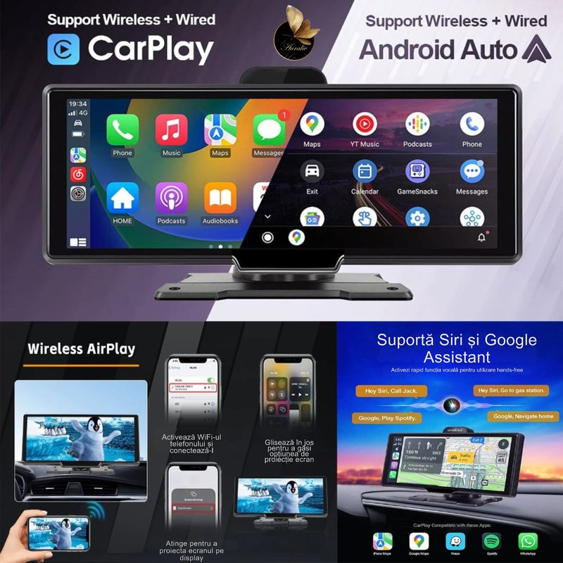 Auto si Moto - Electronice auto - Navigatii GPS - Navigatie Auto AURALIV 7" cu CarPlay si Android Auto, camera fata 4K si camera marsarier 1080P, Bluetooth, - Infinity.ro