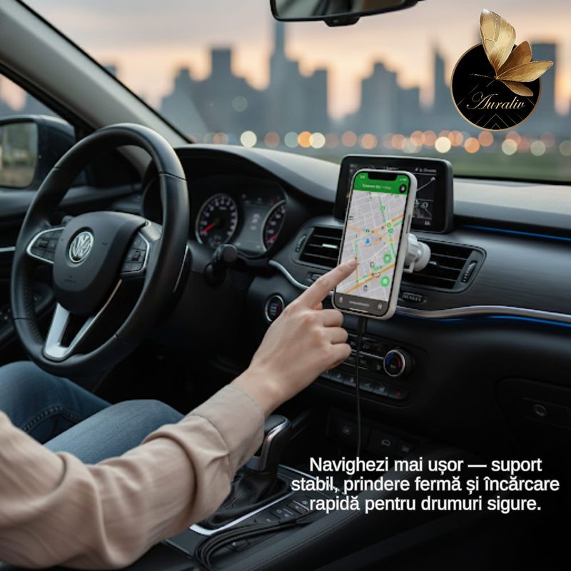 Laptop, Telefoane si Tablete - Telefoane mobile si accesorii - Accesorii Telefoane - Suport si docking telefoane - Suport Auto Magnetic Wireless AURALIV, 15W, Rotire 360, Culoare Alb - Infinity.ro
