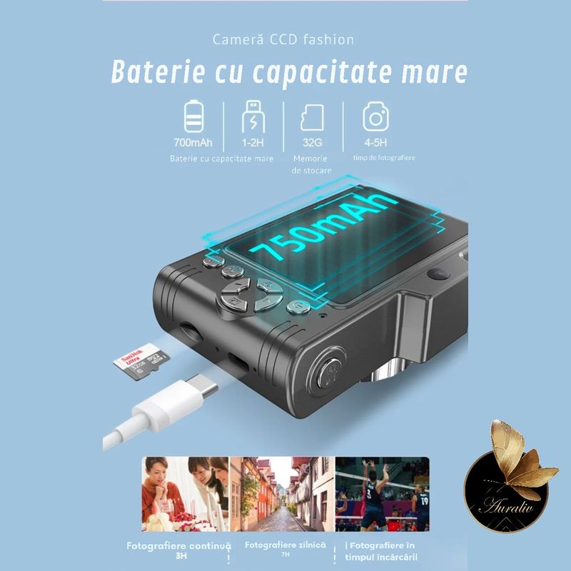 TV, Audio-Video si Foto - Aparate foto si accesorii - Aparate foto - Camera Foto Digitala Auraliv® Roz 48MP Ultra HD, 2.5K UHD, Video 1080P,  Ecran IPS 2.8”,Baterie 750mAh,Card 32GB Inclus - Infinity.ro