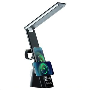 Lampa de Birou Multifunctionala Auraliv® 5‑in‑1 cu Incarcare Wireless, Alarma, Suport Telefon si Lumina Reglabila