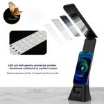 Casa si Gradina - Corpuri si surse de iluminat - Veioze si lampi - Lampi de veghe - Lampa de Birou Multifunctionala Auraliv® 5‑in‑1 cu Incarcare Wireless, Alarma, Suport Telefon si Lumina Reglabila - Infinity.ro