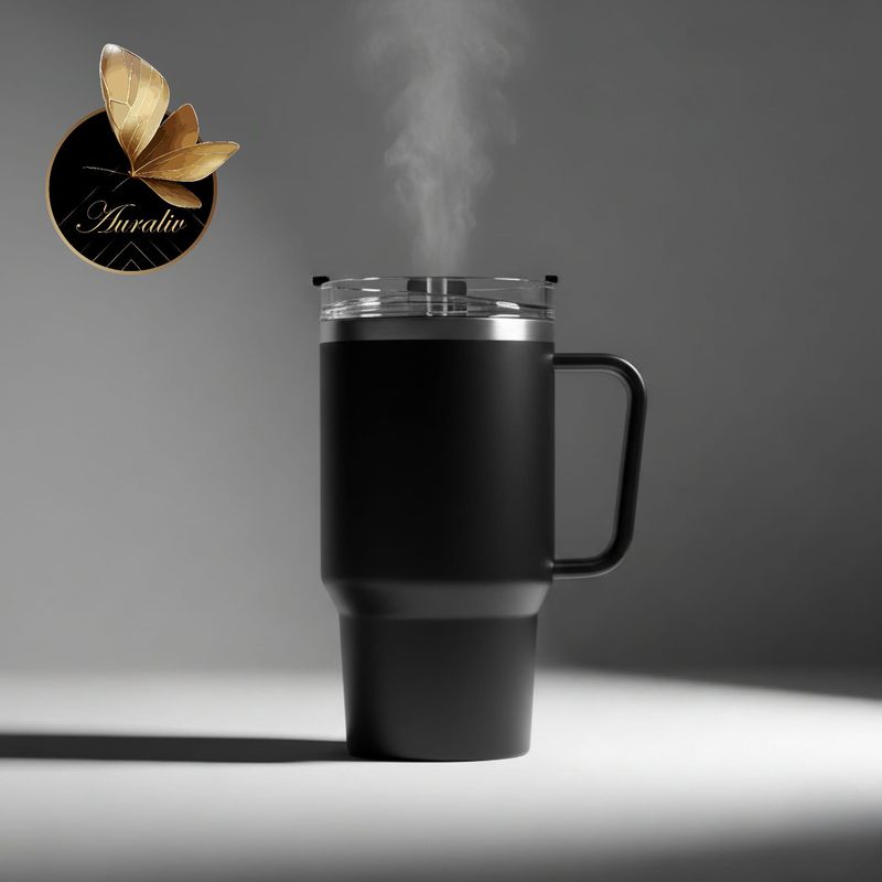 Casa si Gradina - Bucatarie si vesela - Accesorii bar - Termosuri si Cani termos - Termos Premium Auraliv® Oxford 890 – Negru, 890 ml, Otel Inoxidabil 304, Izolare Vacuum, Capac cu Filet si Pai - Infinity.ro