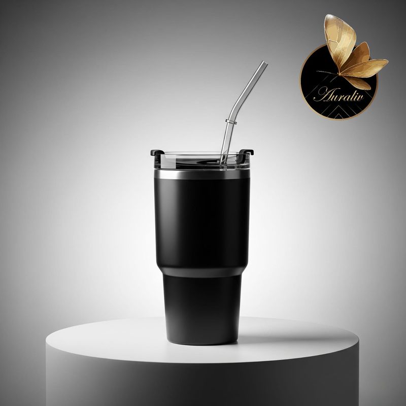 Casa si Gradina - Bucatarie si vesela - Accesorii bar - Termosuri si Cani termos - Termos Premium Auraliv® Oxford 890 – Negru, 890 ml, Otel Inoxidabil 304, Izolare Vacuum, Capac cu Filet si Pai - Infinity.ro