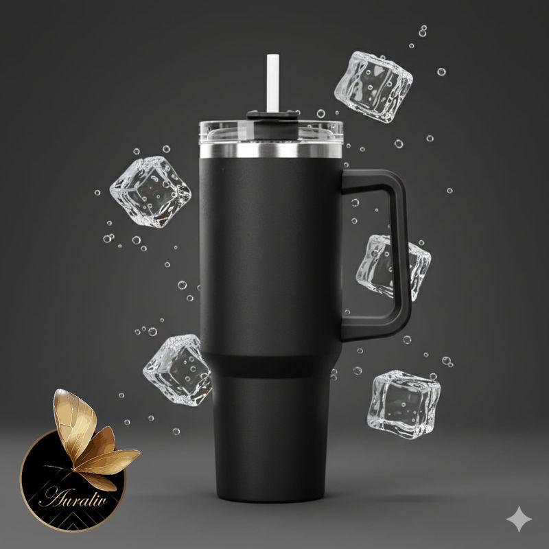 Casa si Gradina - Bucatarie si vesela - Accesorii bar - Termosuri si Cani termos - Termos Premium Auraliv® Oxford 890 – Negru, 890 ml, Otel Inoxidabil 304, Izolare Vacuum, Capac cu Filet si Pai - Infinity.ro