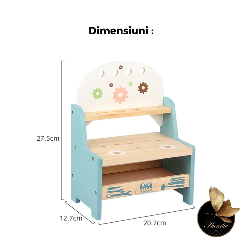 Jucarii, Copii si Bebe - Jucarii si jocuri - Jucarii & jocuri educative - Jucarii interactive - Mini masa de unelte Montessori AURALIV din lemn, unelte incluse, lemn natural, 3 ani - Infinity.ro