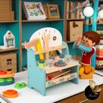 Jucarii, Copii si Bebe - Jucarii si jocuri - Jucarii & jocuri educative - Jucarii interactive - Mini masa de unelte Montessori AURALIV din lemn, unelte incluse, lemn natural, 3 ani - Infinity.ro