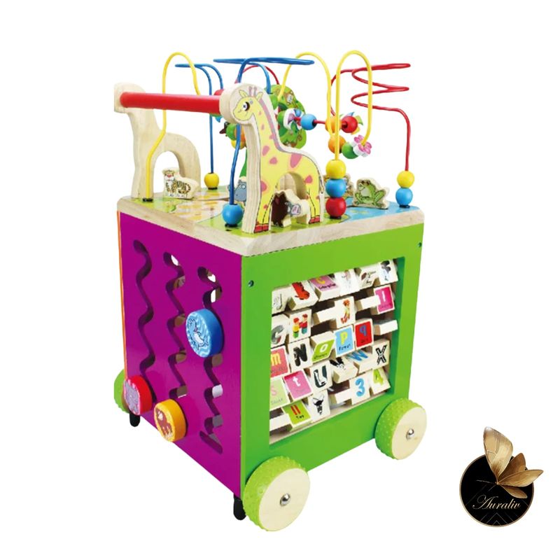 Jucarii, Copii si Bebe - Carucioare si articole de transport - Premergatoare - Premergator si Cub Educativ Montessori 6 in 1, AURALIV, cu Roti din Lemn Cauciucate, Design Colorat, pentru 1+ ani - Infinity.ro