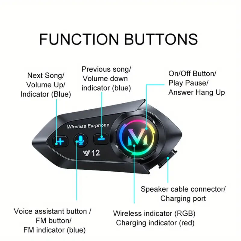 Auto si Moto - Moto - Accesorii moto si consumabile - Sistem de Comunicare Moto Bluetooth, Intercom Casca Moto/Scuter, Afisaj LED RGB, Anulare Zgomot, Raspuns Automat, Negru - Infinity.ro