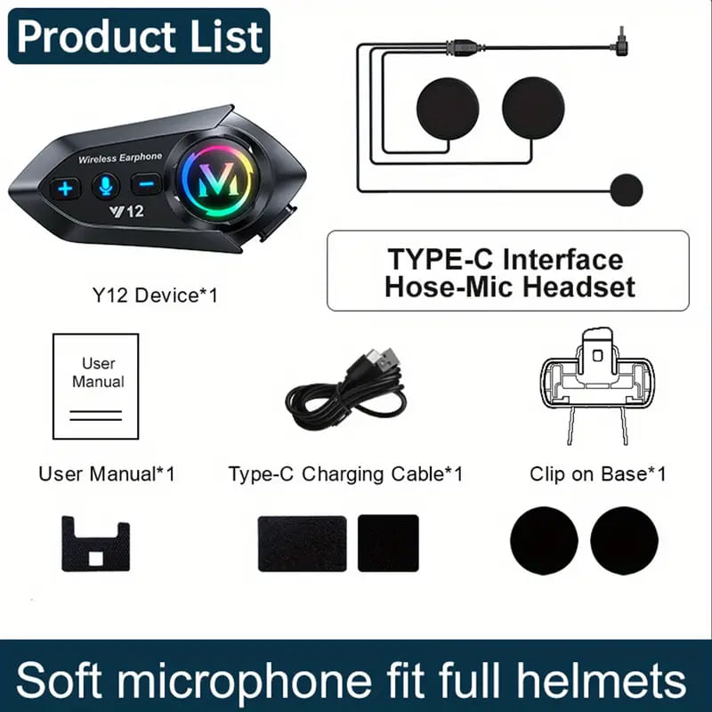 Auto si Moto - Moto - Accesorii moto si consumabile - Sistem de Comunicare Moto Bluetooth, Intercom Casca Moto/Scuter, Afisaj LED RGB, Anulare Zgomot, Raspuns Automat, Negru - Infinity.ro