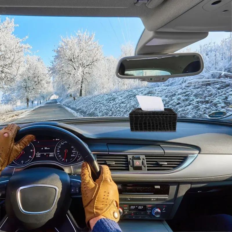 Casa si Gradina - Mobilier - Organizare si depozitare - Cutii depozitare - Cutie pentru Servetele, Piele Ecologica, dimensiuni 24x12x8,5cm, culoare Negru Lucios ABYZ - Infinity.ro