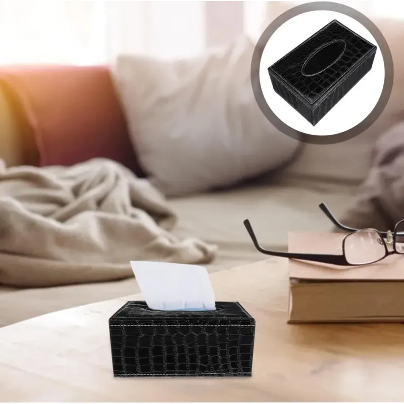 Casa si Gradina - Mobilier - Organizare si depozitare - Cutii depozitare - Cutie pentru Servetele, Piele Ecologica, dimensiuni 24x12x8,5cm, culoare Negru Lucios ABYZ - Infinity.ro