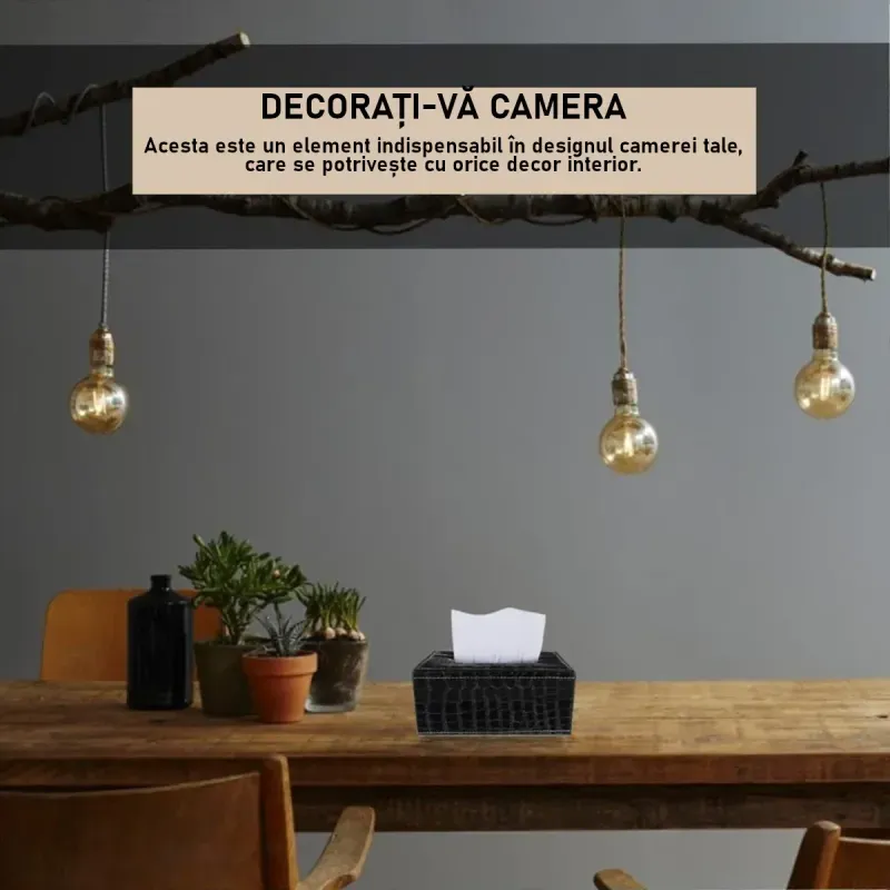 Casa si Gradina - Mobilier - Organizare si depozitare - Cutii depozitare - Cutie pentru Servetele, Piele Ecologica, dimensiuni 24x12x8,5cm, culoare Negru Lucios ABYZ - Infinity.ro