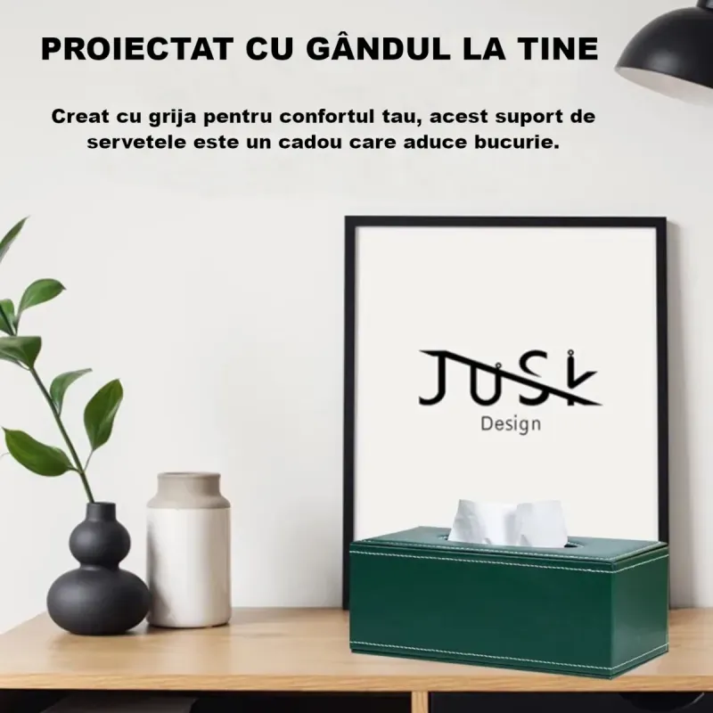 Casa si Gradina - Mobilier - Organizare si depozitare - Cutii depozitare - Cutie pentru Servetele, Piele Ecologica, dimensiuni 24x12x8, 5cm, culoare Verde ABYZ - Infinity.ro