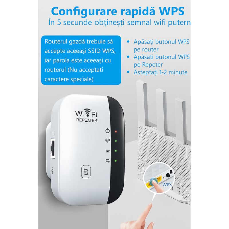 TV, Audio-Video si Foto - Accesorii TV si audio - Splittere si amplificatoare - Extensor Wi-Fi Brivoo MMGOQQT, 300 Mbps, 2.4 GHz, Port LAN RJ45, Compact - Infinity.ro