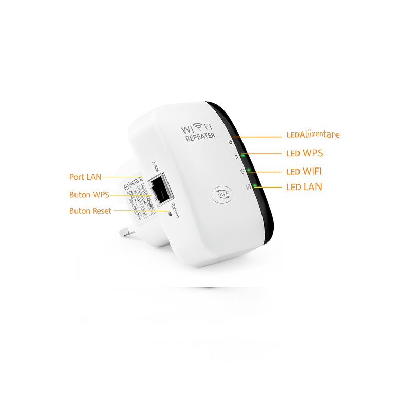 TV, Audio-Video si Foto - Accesorii TV si audio - Splittere si amplificatoare - Extensor Wi-Fi Brivoo MMGOQQT, 300 Mbps, 2.4 GHz, Port LAN RJ45, Compact - Infinity.ro