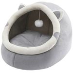 Petshop - Accesorii petshop - Culcusuri si custi - Culcusuri si saltele - Culcus pentru pisici tip casuta Brivoo, gri, M 30x30x31 cm, design cu urechi de pisica, confortabil si modern - Infinity.ro