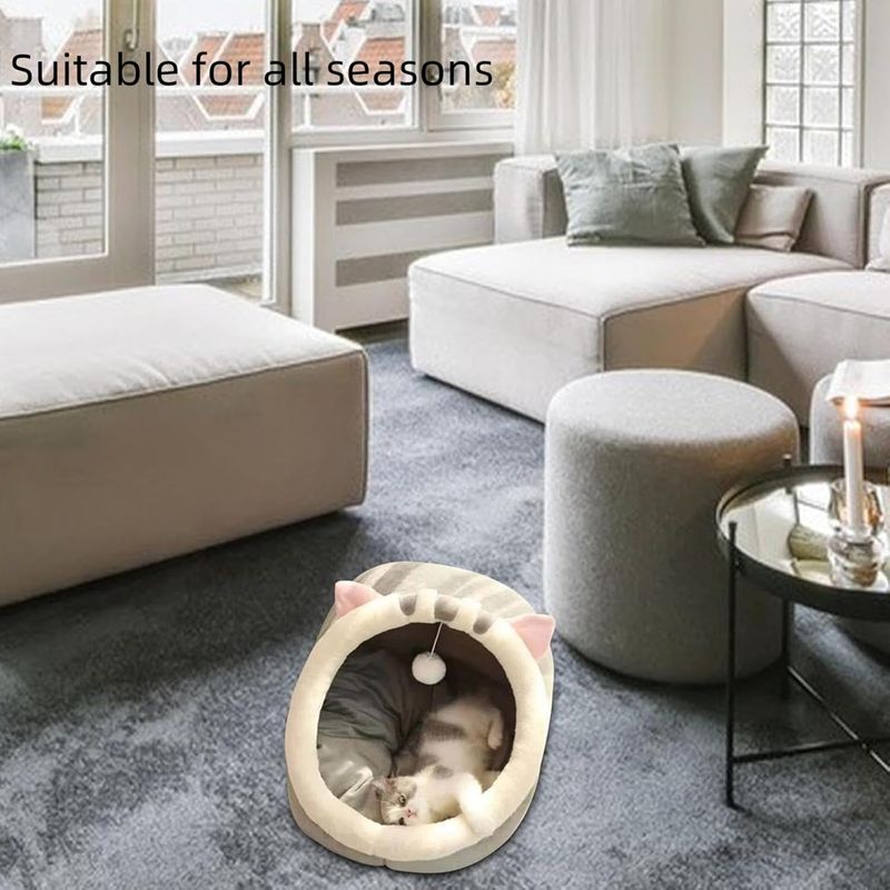 Petshop - Accesorii petshop - Culcusuri si custi - Culcusuri si saltele - Culcus pentru pisici tip casuta Brivoo, gri, M 30x30x31 cm, design cu urechi de pisica, confortabil si modern - Infinity.ro