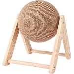 Petshop - Accesorii petshop - Jucarii animale - Jucarii interactive animale - Jucarie pentru pisici Brivoo, minge rotativa O 12 cm, stativ din lemn, doua moduri de asamblare, culoare maro - Infinity.ro