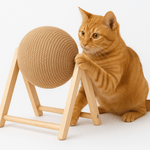 Petshop - Accesorii petshop - Jucarii animale - Jucarii interactive animale - Jucarie pentru pisici Brivoo, minge rotativa O 12 cm, stativ din lemn, doua moduri de asamblare, culoare maro - Infinity.ro