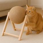 Petshop - Accesorii petshop - Jucarii animale - Jucarii interactive animale - Jucarie pentru pisici Brivoo, minge rotativa O 12 cm, stativ din lemn, doua moduri de asamblare, culoare maro - Infinity.ro