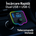 Auto si Moto - Electronice auto - Multimedia auto - Modulator FM Auto M46 Bluetooth 5.0 cu Telecomanda, Dual USB + USB-C, Incarcare Rapida, Compatibil 12V-24V, Brivoo® - Infinity.ro