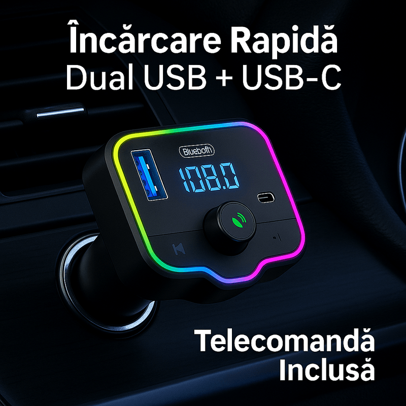 Auto si Moto - Electronice auto - Multimedia auto - Modulator FM Auto M46 Bluetooth 5.0 cu Telecomanda, Dual USB + USB-C, Incarcare Rapida, Compatibil 12V-24V, Brivoo® - Infinity.ro