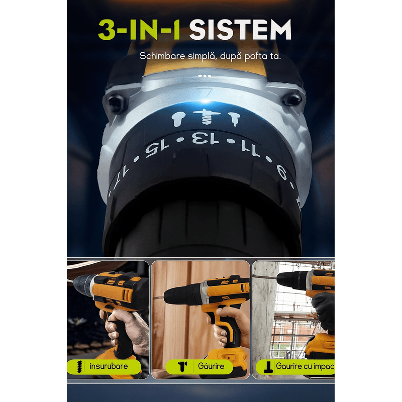 Casa si Gradina - Constructii - Scule electrice si accesorii - Masini de gaurit si insurubat - Autofiletanta Brivoo® 36V cu 2 acumulatori Li-Ion 2Ah, 30 accesorii, valiza transport, 1700 RPM, cuplu 30 Nm, 2 viteze - Infinity.ro