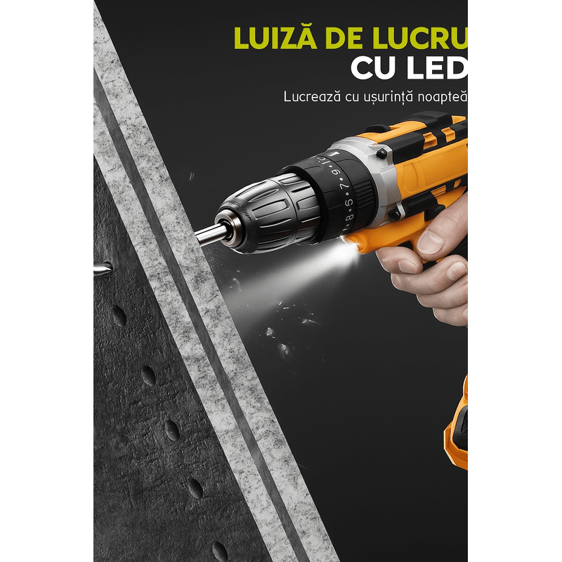 Casa si Gradina - Constructii - Scule electrice si accesorii - Masini de gaurit si insurubat - Autofiletanta Brivoo® 36V cu 2 acumulatori Li-Ion 2Ah, 30 accesorii, valiza transport, 1700 RPM, cuplu 30 Nm, 2 viteze - Infinity.ro