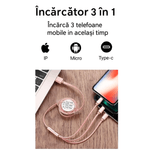 Laptop, Telefoane si Tablete - Telefoane mobile si accesorii - Accesorii Telefoane - Cabluri si adaptoare telefoane - Cablu incarcare 3-in-1 Brivoo®, USB la Micro USB, USB Type-C si Lightning, lungime 1, 1 m, curent 2A pentru incarcare - Infinity.ro