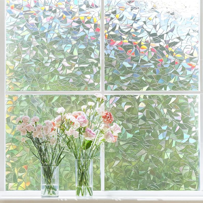 Casa si Gradina - Constructii - Ferestre si accesorii - Accesorii ferestre - Folie pentru geam 3D, 90X200 cm, efect curcubeu, fara adeziv, decorativa opaca, pentru geam, living, bucatarie, birou - Infinity.ro