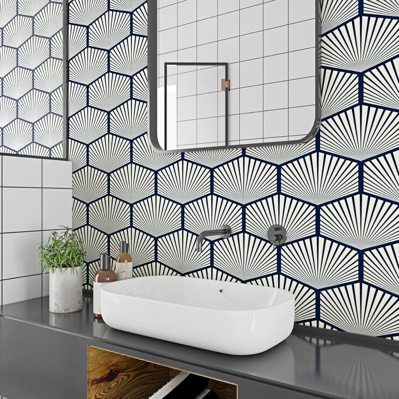 Casa si Gradina - Decoratiuni - Tapet - Tapet autocolant albastru beige, 44.5 cm x 3 m, geometric impermeabil, pentru pereti, mobilier bucatarie, baie - Infinity.ro