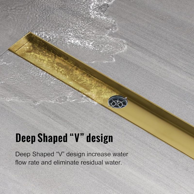 Casa si Gradina - Constructii - Materiale constructii - Sisteme de scurgere - Rigola de dus 90 cm, inox auriu, slim, cu sifon 360°, filtru par, debit 40l/min, montaj reglabil, design premium - Infinity.ro