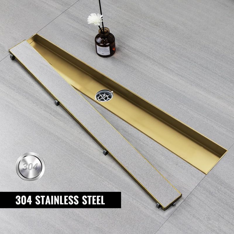 Casa si Gradina - Constructii - Materiale constructii - Sisteme de scurgere - Rigola de dus 90 cm, inox auriu, slim, cu sifon 360°, filtru par, debit 40l/min, montaj reglabil, design premium - Infinity.ro