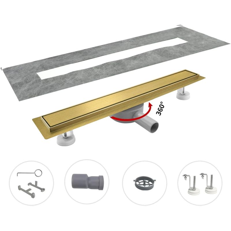 Casa si Gradina - Constructii - Materiale constructii - Sisteme de scurgere - Rigola de dus 90 cm, inox auriu, slim, cu sifon 360°, filtru par, debit 40l/min, montaj reglabil, design premium - Infinity.ro