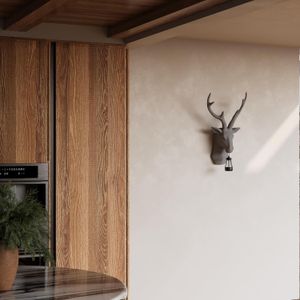 Decor perete cap de cerb cu lumina solara, impermeabil, 47X29cm, sculptura rasina, pentru interior si exterior, gri