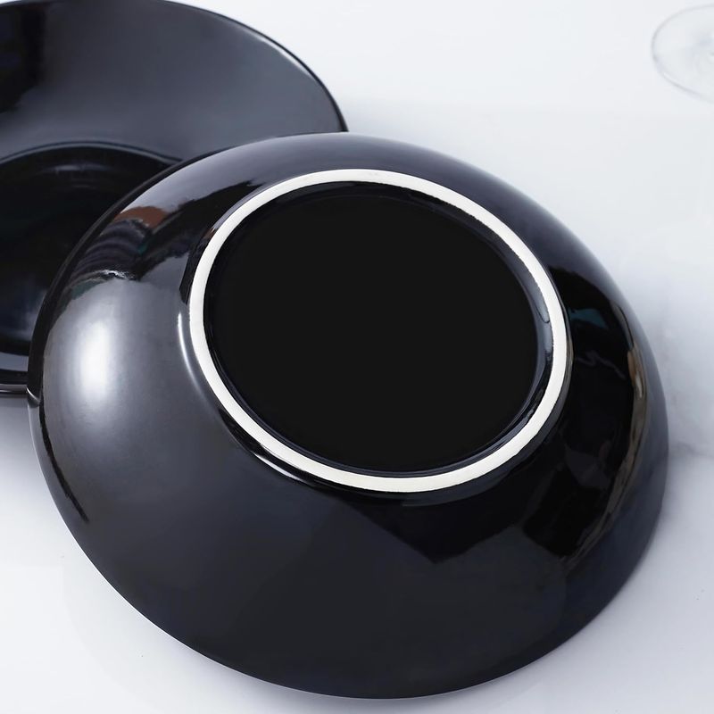 Casa si Gradina - Bucatarie si vesela - Vesela si tacamuri - Farfurii si boluri - Set 6 boluri ceramice negre, 1200 ml, pentru paste, supa, salata, rezistente, si elegante, 23cm - Infinity.ro