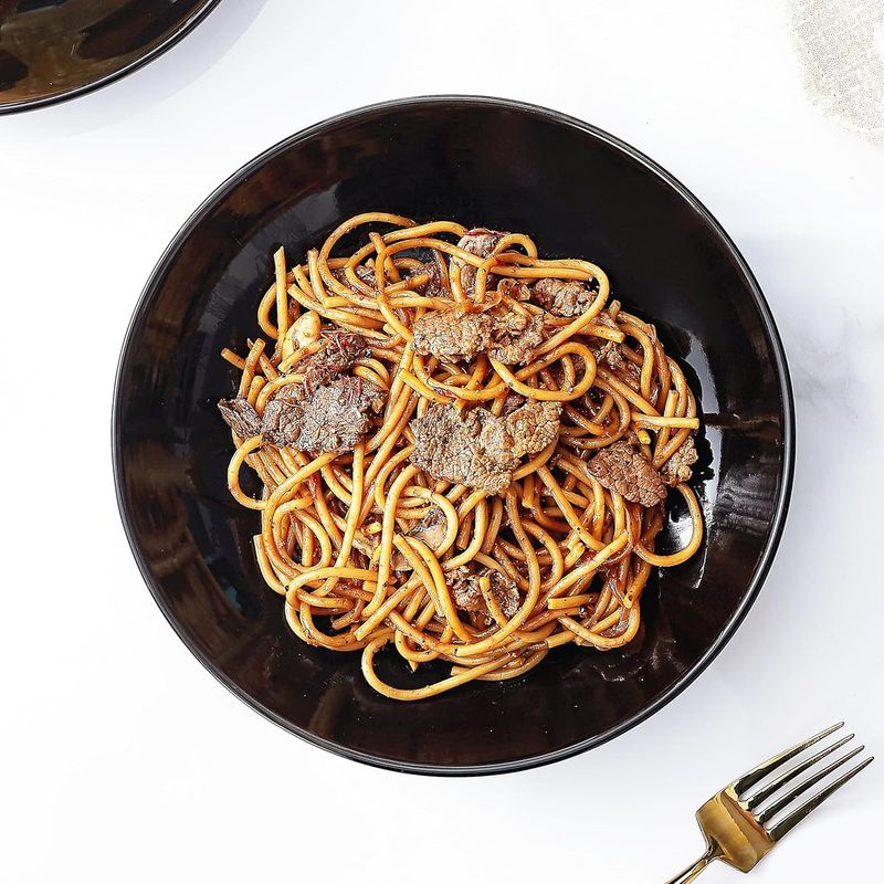 Casa si Gradina - Bucatarie si vesela - Vesela si tacamuri - Farfurii si boluri - Set 6 boluri ceramice negre, 1200 ml, pentru paste, supa, salata, rezistente, si elegante, 23cm - Infinity.ro