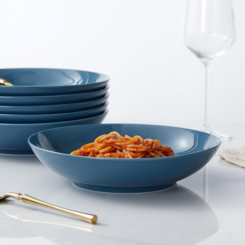 Casa si Gradina - Bucatarie si vesela - Vesela si tacamuri - Farfurii si boluri - Set 6 boluri ceramice albastre, 1200 ml, pentru paste, supa, salata, rezistente, si elegante, 23cm - Infinity.ro