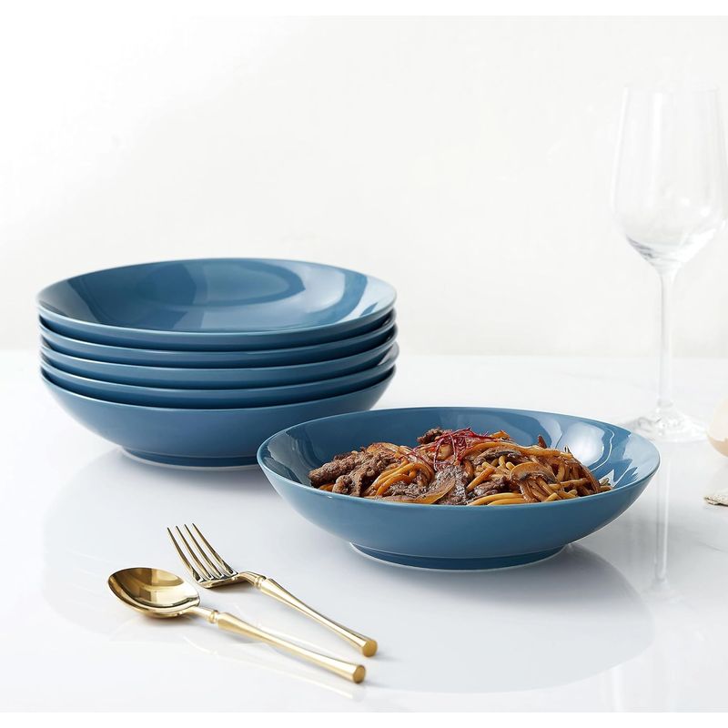 Casa si Gradina - Bucatarie si vesela - Vesela si tacamuri - Farfurii si boluri - Set 6 boluri ceramice albastre, 1200 ml, pentru paste, supa, salata, rezistente, si elegante, 23cm - Infinity.ro
