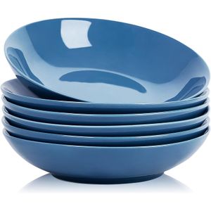 Set 6 boluri ceramice albastre, 1200 ml, pentru paste, supa, salata, rezistente, si elegante, 23cm