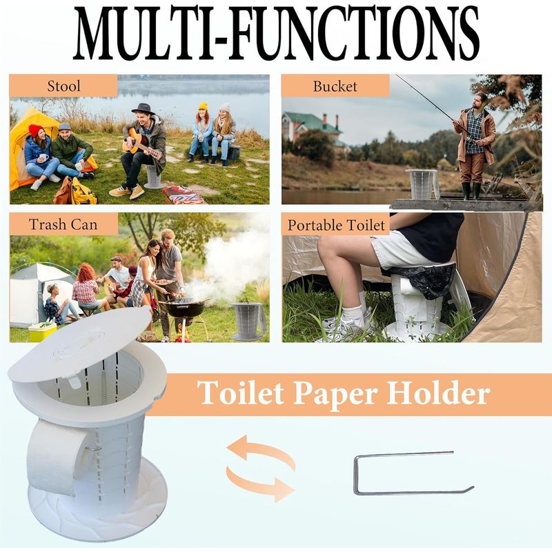 Sport si Outdoor - Camping - Mobilier pentru camping - Alte piese de mobilier pentru camping - Toaleta portabila pliabila pentru camping cu saci inclusi, rezistenta 150 kg, cu husa transport si accesorii, alba - Infinity.ro