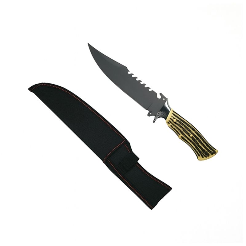 Sport si Outdoor - Camping - Cutite, bricege si accesorii - Cutite si bricege - Set trei cutite vanatoare, lama otel zimtata, DEPOX®, 30 cm, teaca inclusa - Infinity.ro