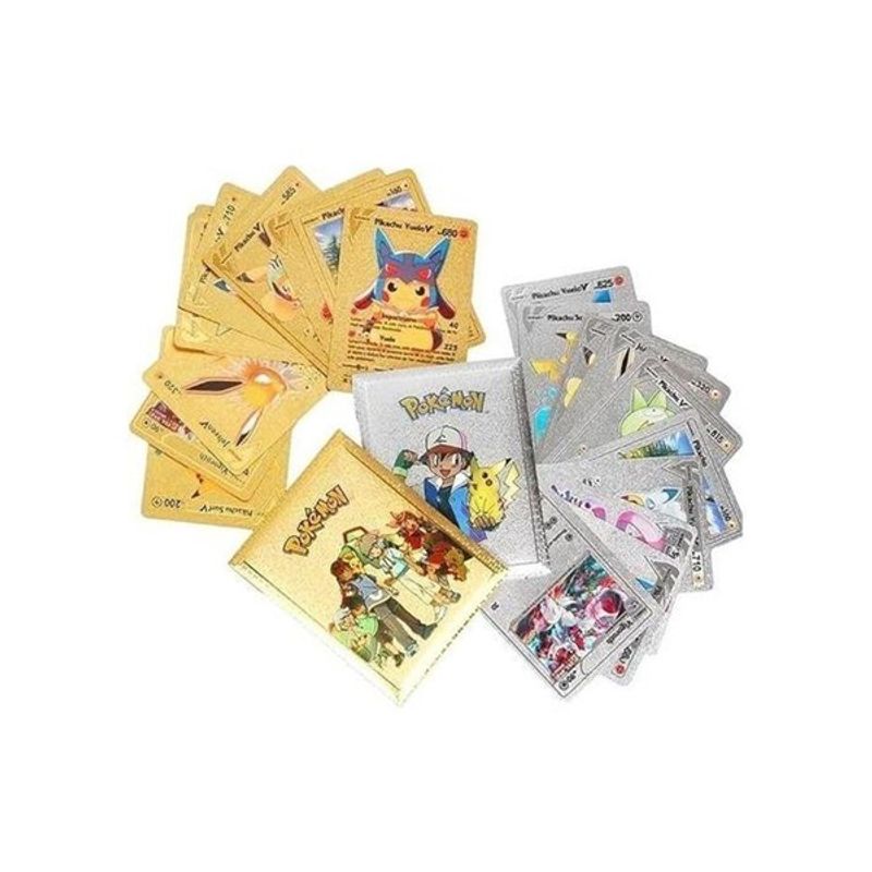 Jucarii, Copii si Bebe - Jucarii si jocuri - Jucarii & jocuri educative - Jucarii interactive - Set doua pachete cartonase Pokemon Gold GTX si Silver GTX, editie de colectie, 55 bucati, aurii/argintii - Infinity.ro