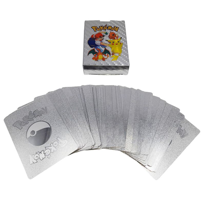 Jucarii, Copii si Bebe - Jucarii si jocuri - Jucarii & jocuri educative - Jucarii interactive - Set doua pachete cartonase Pokemon Gold GTX si Silver GTX, editie de colectie, 55 bucati, aurii/argintii - Infinity.ro