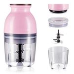 Electronice si Electrocasnice - Electrocasnice bucatarie - Mixere, tocatoare & roboti de bucatarie - Blendere si mini tocatoare - Tocator QUATRE multifunctional pentru legume si fructe Roz 600 ml - Infinity.ro