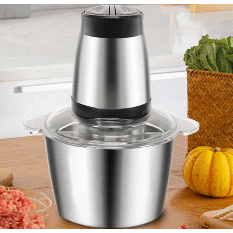 Electronice si Electrocasnice - Electrocasnice bucatarie - Mixere, tocatoare & roboti de bucatarie - Blendere si mini tocatoare - Tocator Electric Multifunctional Q JR842 650W cu 2 Viteze din Inox pentru Carne Fructe si Legume Capacitate 3L - Infinity.ro